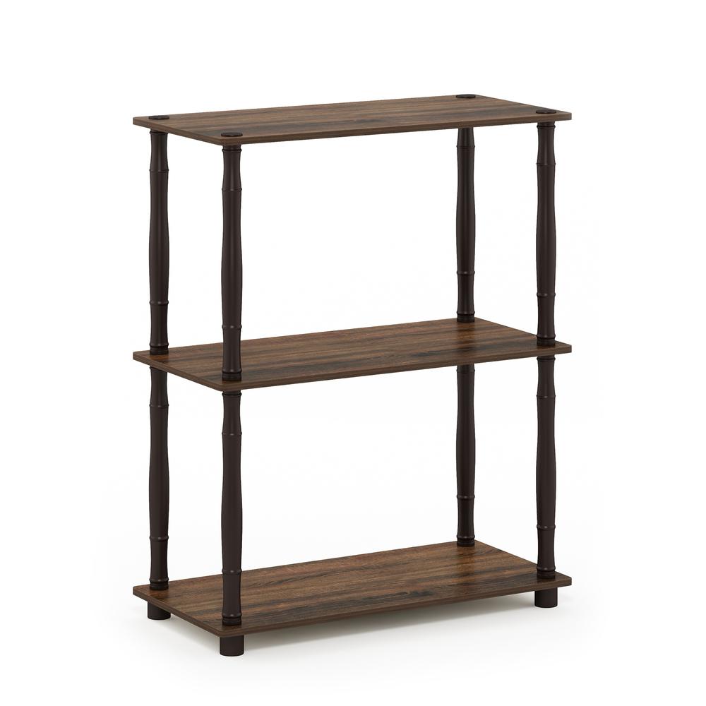 Furinno Turn-N-Tube 3-Tier Compact Multipurpose Shelf Display Rack with Classic Tube, Walnut/Brown. Picture 1