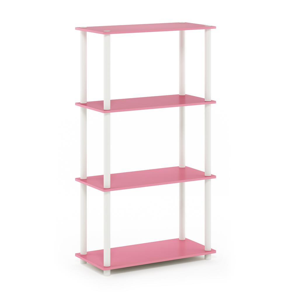 Furinno Turn-N-Tube 4-Tier Multipurpose Shelf Display Rack, Pink/White. Picture 1