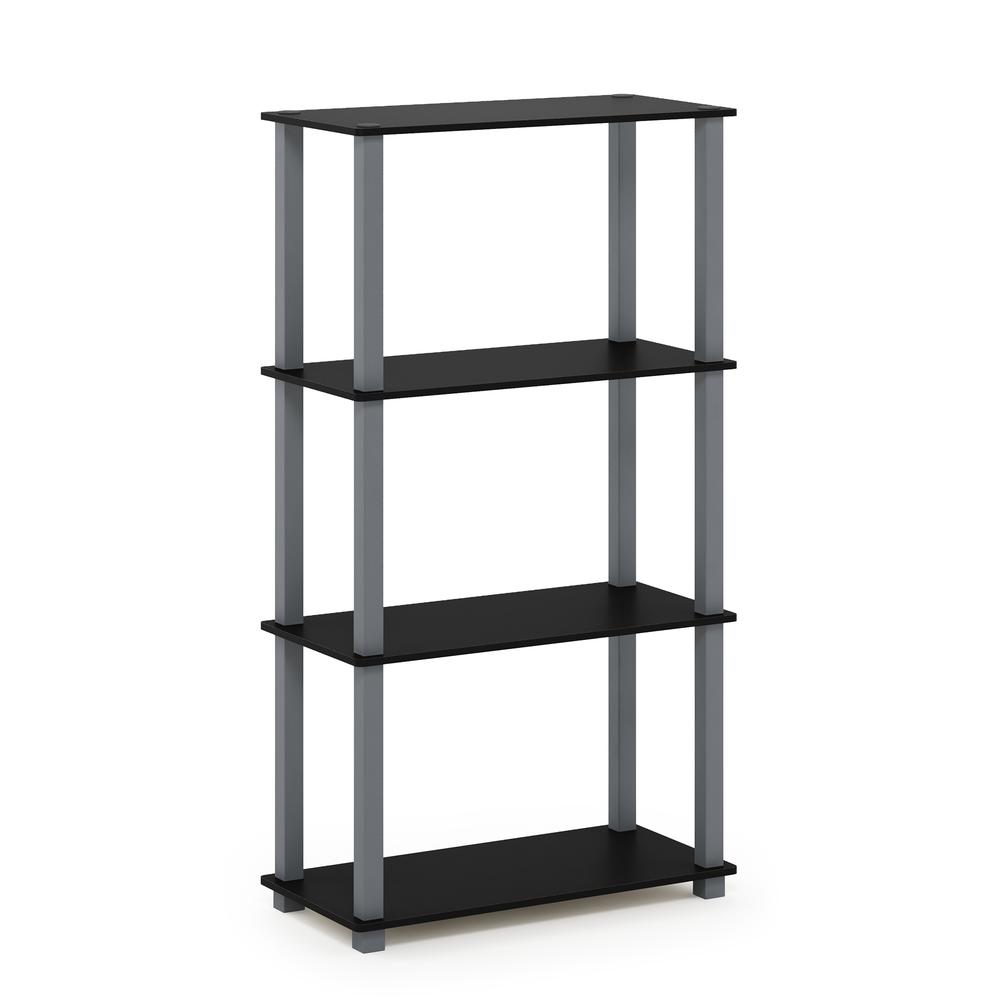 Furinno Turn-S-Tube 4-Tier Multipurpose Shelf Display Rack with Square Tube, Black/Grey. Picture 1