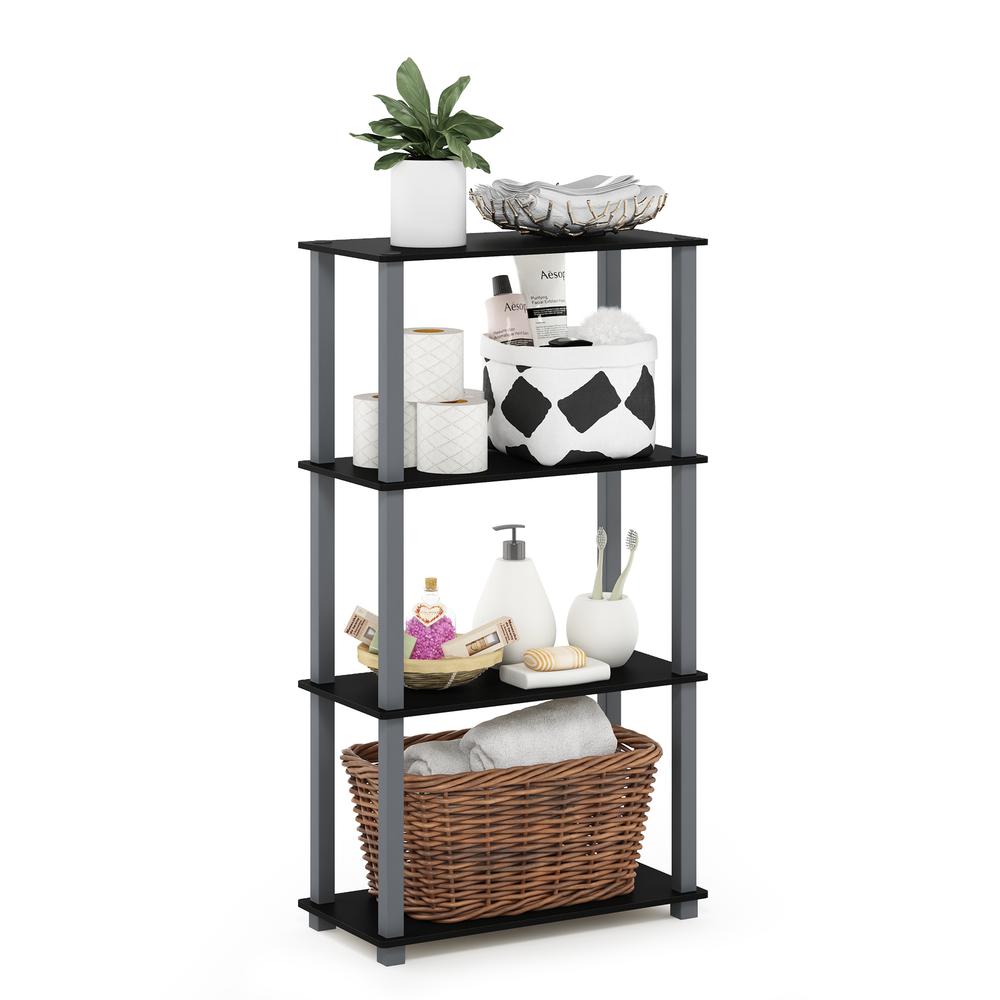 Furinno Turn-S-Tube 4-Tier Multipurpose Shelf Display Rack with Square Tube, Black/Grey. Picture 4