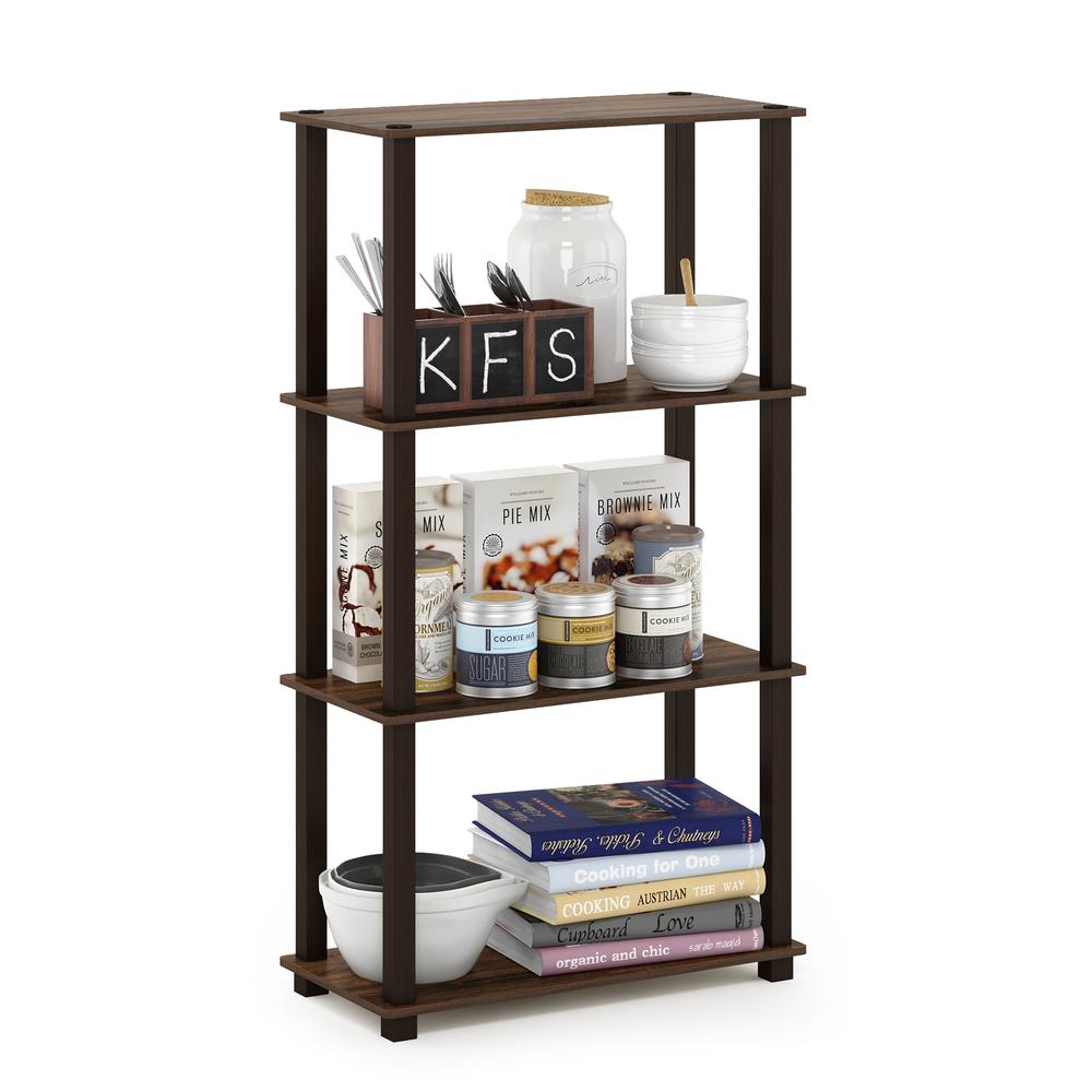 Furinno Turn-S-Tube 4-Tier Multipurpose Shelf Display Rack with Square Tube, Walnut/Brown. Picture 4