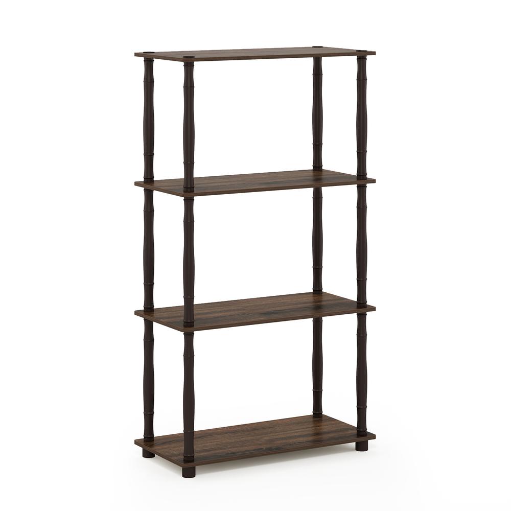 Furinno Turn-N-Tube 4-Tier Multipurpose Shelf Display Rack with Classic Tubes, Walnut/Brown. Picture 1