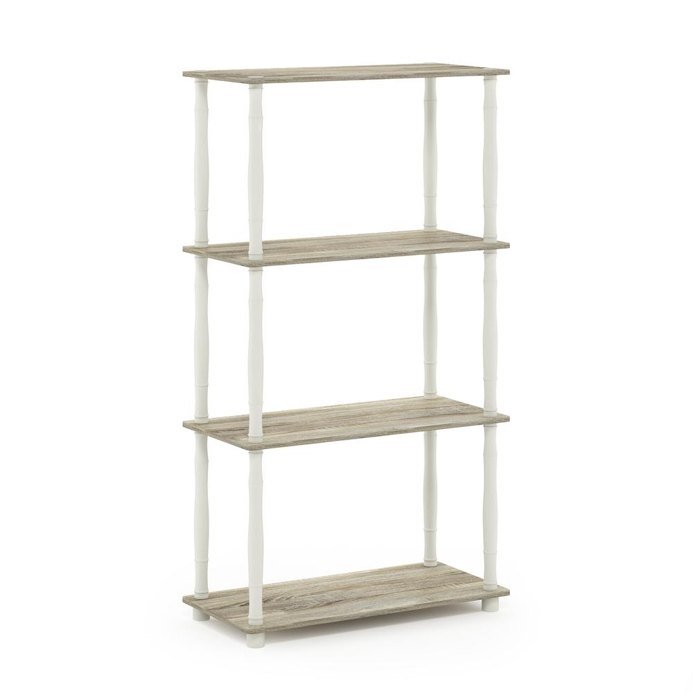 Furinno Turn-N-Tube 4-Tier Multipurpose Shelf Display Rack with Classic Tubes, Sonoma Oak/White. Picture 1