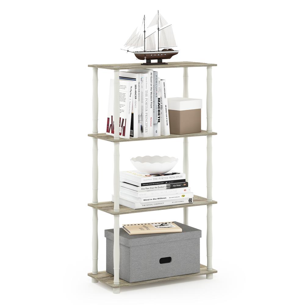 Furinno Turn-N-Tube 4-Tier Multipurpose Shelf Display Rack with Classic Tubes, Sonoma Oak/White. Picture 4