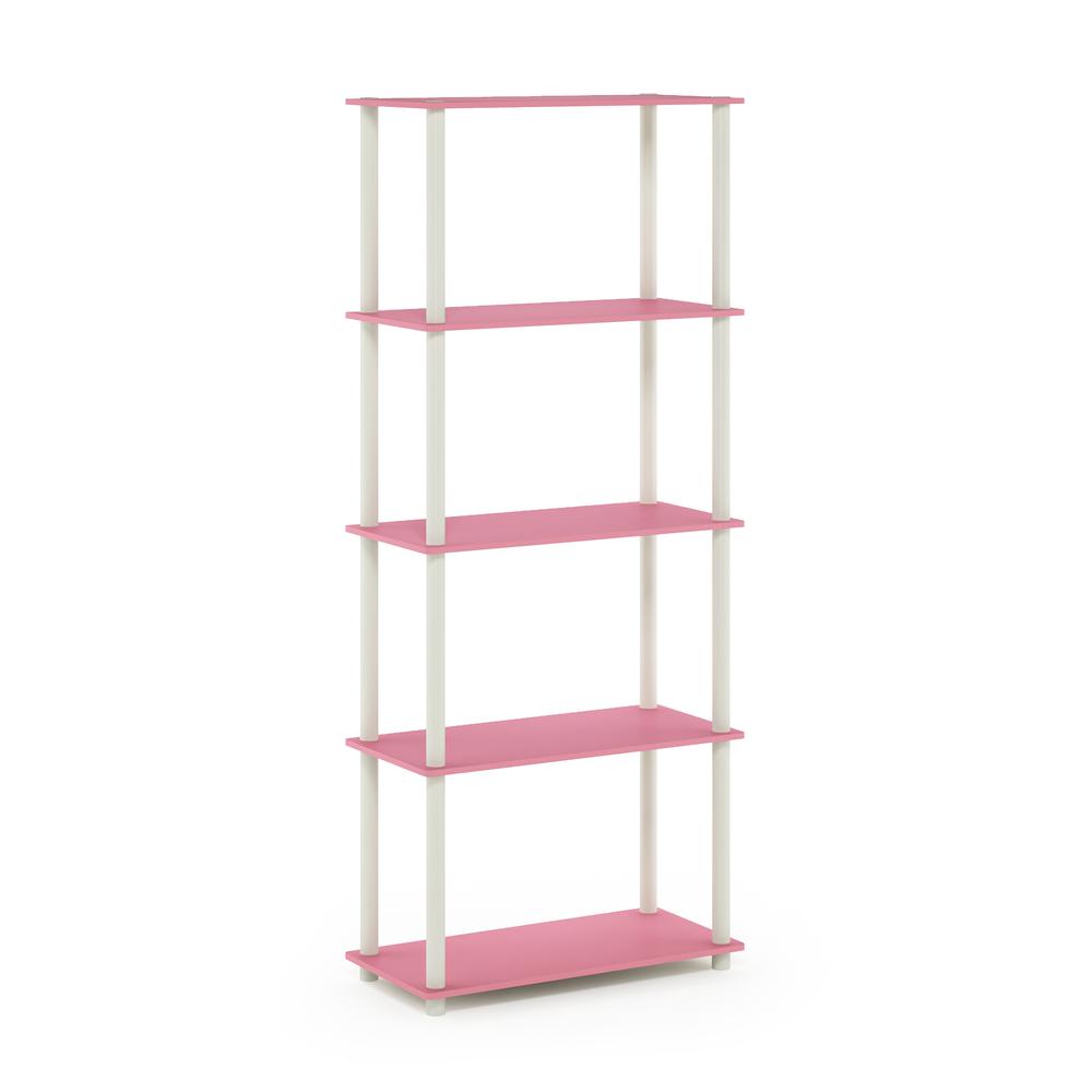 Furinno Turn-N-Tube 5-Tier Multipurpose Shelf Display Rack, Pink/White. Picture 1