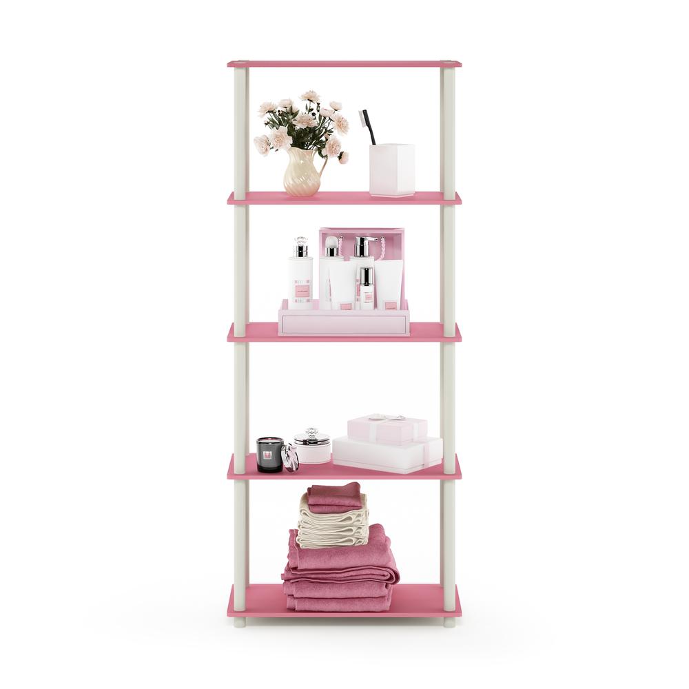 Furinno Turn-N-Tube 5-Tier Multipurpose Shelf Display Rack, Pink/White. Picture 5