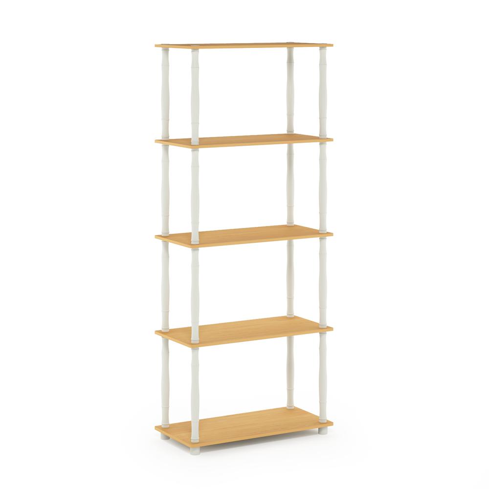 Furinno Turn-N-Tube 5-Tier Multipurpose Shelf Display Rack with Classic Tubes, Beech/White. Picture 1