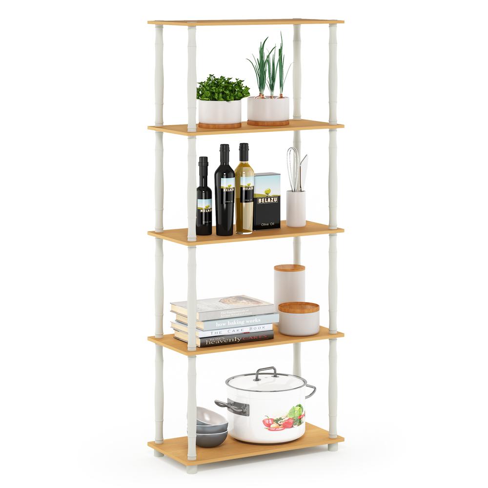 Furinno Turn-N-Tube 5-Tier Multipurpose Shelf Display Rack with Classic Tubes, Beech/White. Picture 4