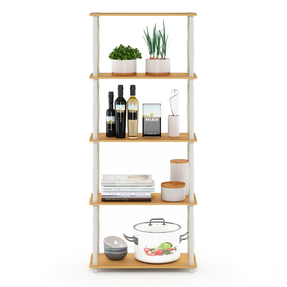 Furinno Turn-N-Tube 5-Tier Multipurpose Shelf Display Rack with Classic Tubes, Beech/White. Picture 5