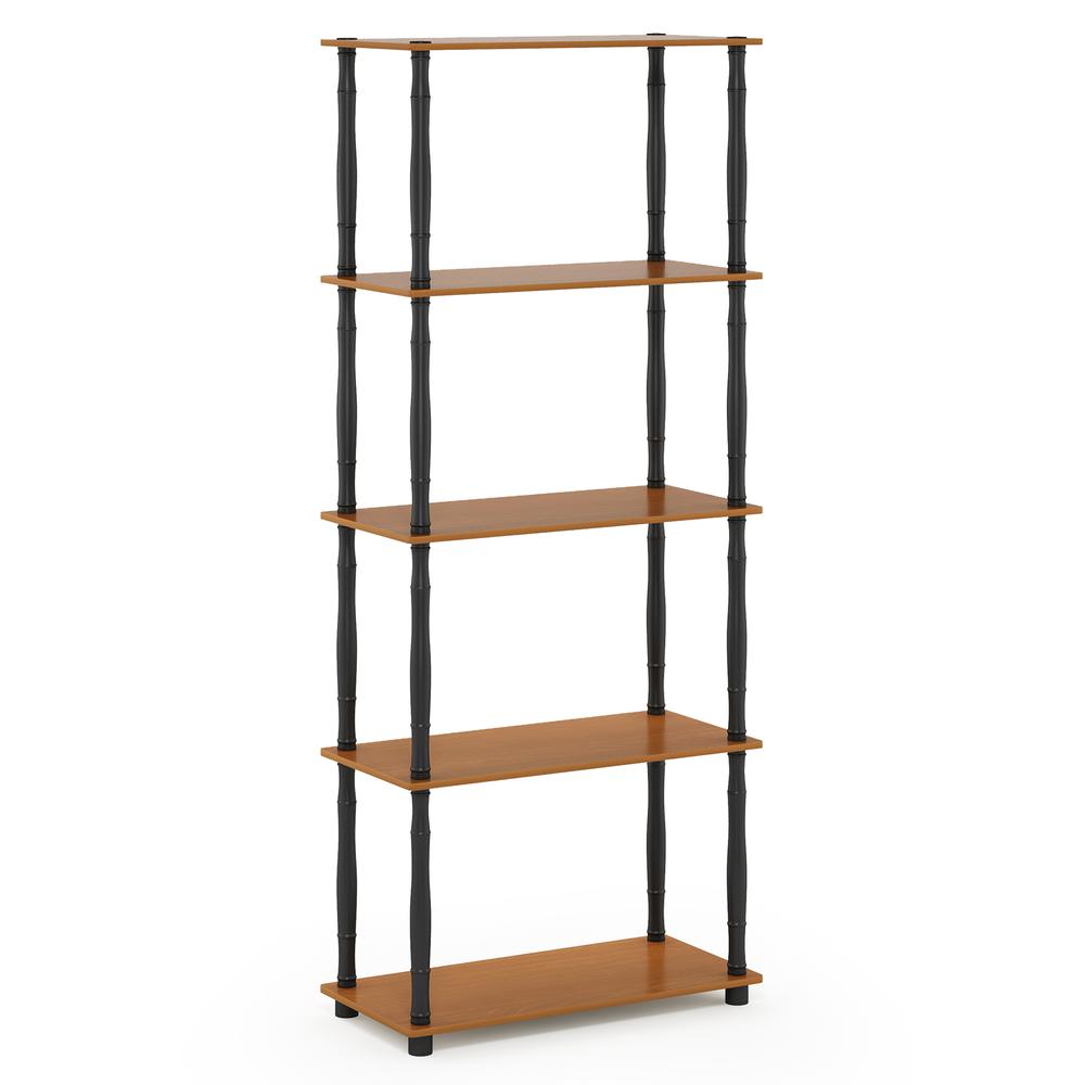 Furinno Turn-N-Tube 5-Tier Multipurpose Shelf Display Rack with Classic Tubes, Light Cherry/Black. Picture 1