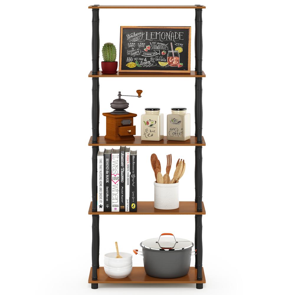 Furinno Turn-N-Tube 5-Tier Multipurpose Shelf Display Rack with Classic Tubes, Light Cherry/Black. Picture 4