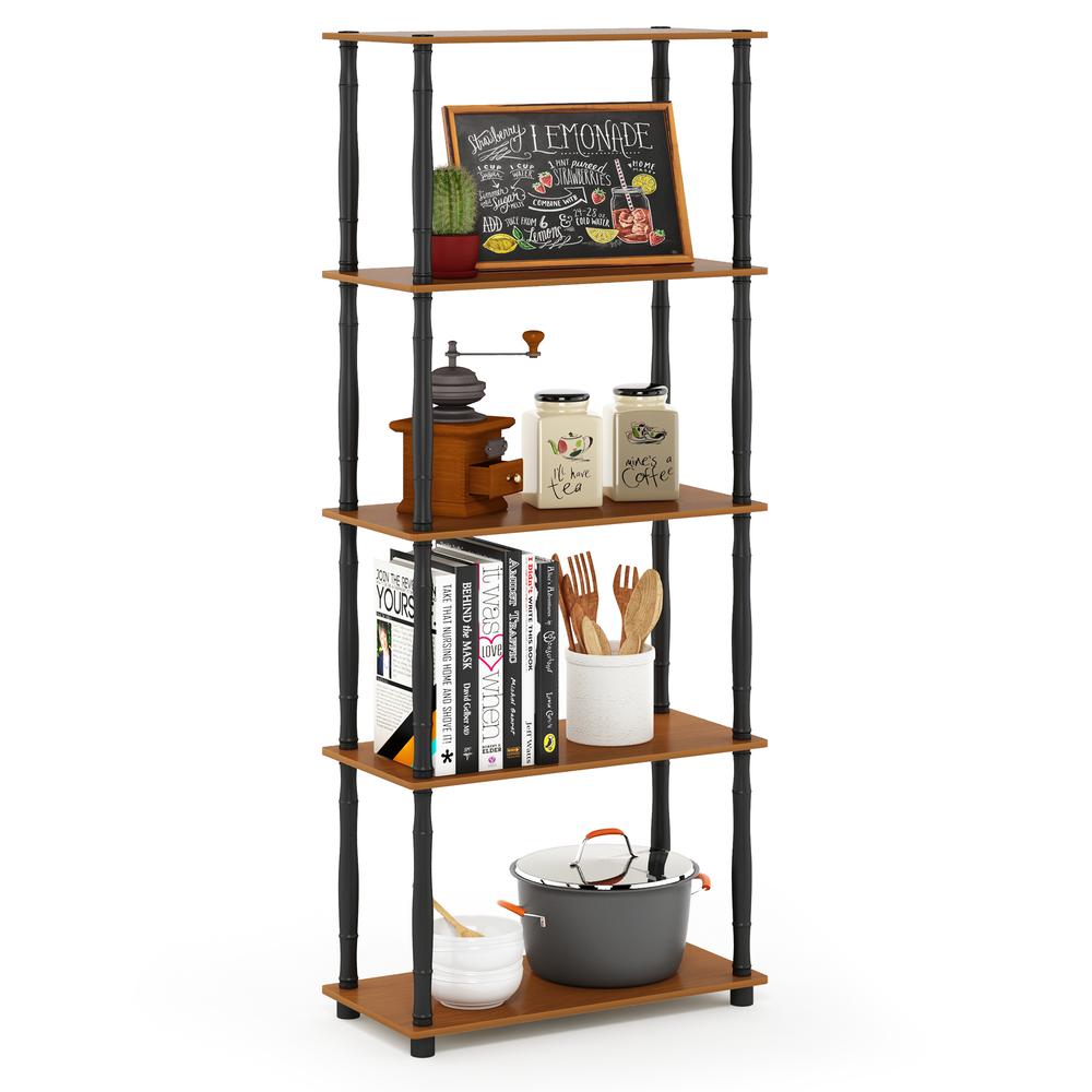 Furinno Turn-N-Tube 5-Tier Multipurpose Shelf Display Rack with Classic Tubes, Light Cherry/Black. Picture 5
