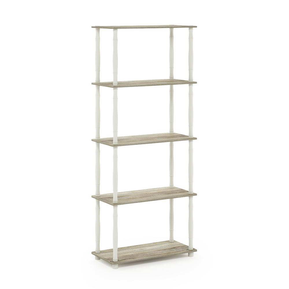 Furinno Turn-N-Tube 5-Tier Multipurpose Shelf Display Rack with Classic Tubes, Sonoma Oak/White. Picture 1