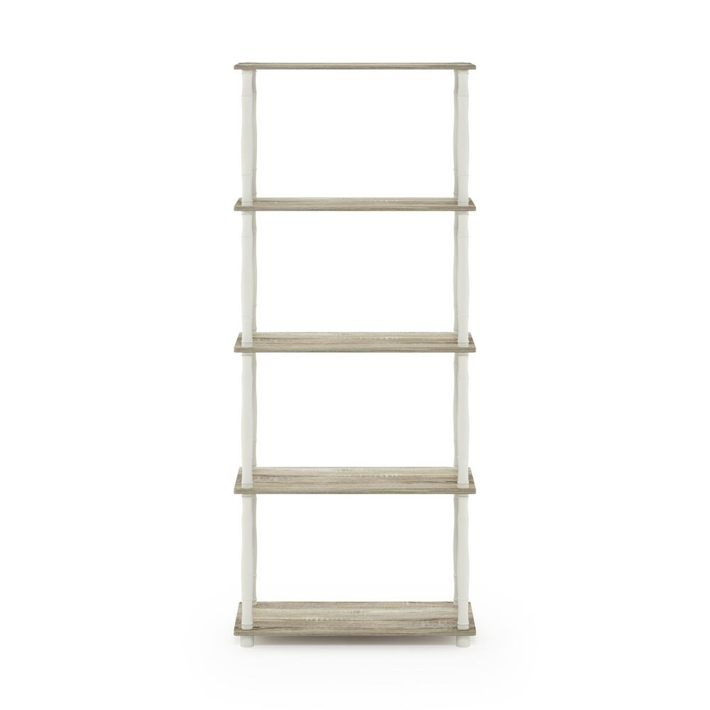 Furinno Turn-N-Tube 5-Tier Multipurpose Shelf Display Rack with Classic Tubes, Sonoma Oak/White. Picture 3