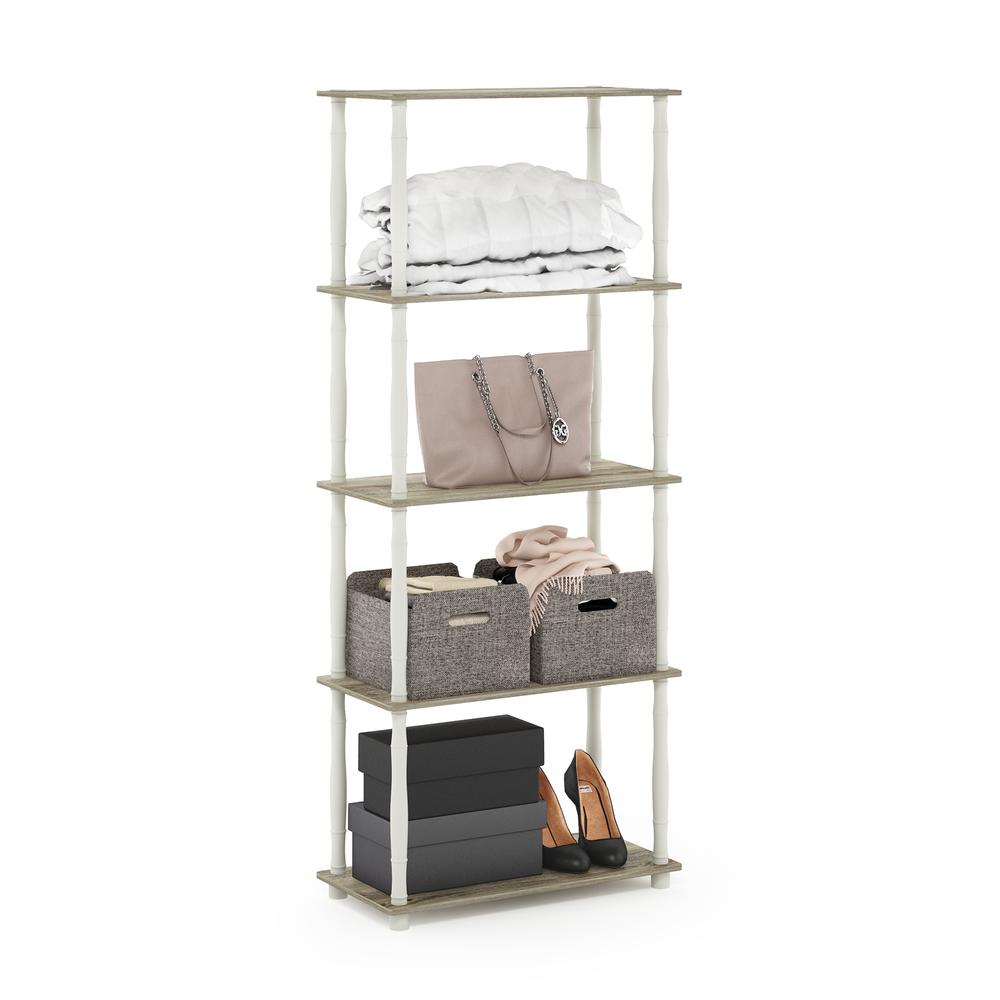 Furinno Turn-N-Tube 5-Tier Multipurpose Shelf Display Rack with Classic Tubes, Sonoma Oak/White. Picture 4