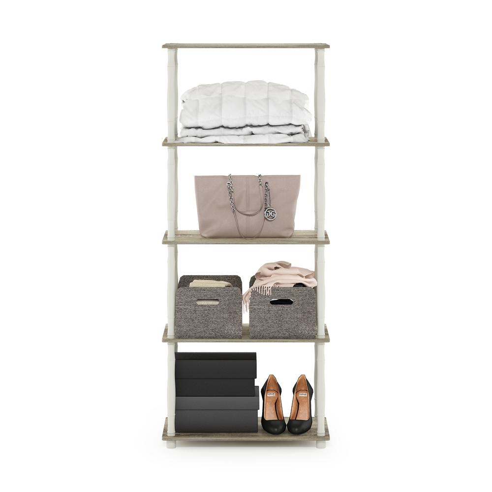 Furinno Turn-N-Tube 5-Tier Multipurpose Shelf Display Rack with Classic Tubes, Sonoma Oak/White. Picture 5