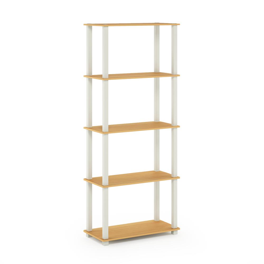 Furinno Turn-S-Tube 5-Tier Multipurpose Shelf Display Rack with Square Tubes, Beech/White. Picture 1
