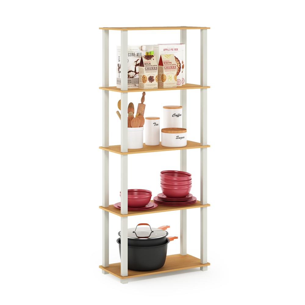 Furinno Turn-S-Tube 5-Tier Multipurpose Shelf Display Rack with Square Tubes, Beech/White. Picture 4