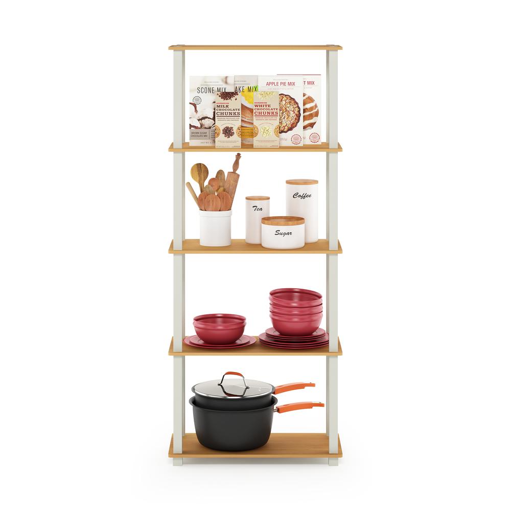 Furinno Turn-S-Tube 5-Tier Multipurpose Shelf Display Rack with Square Tubes, Beech/White. Picture 5