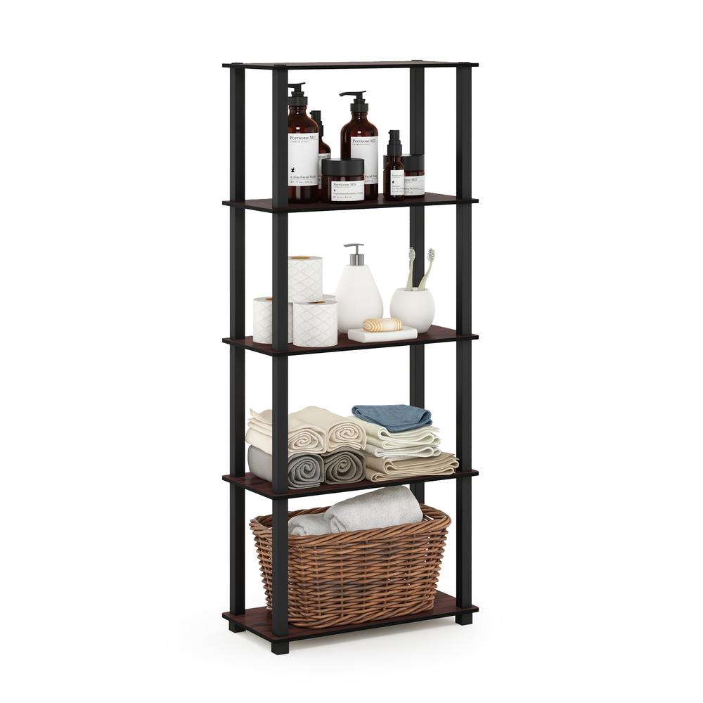 Furinno Turn-S-Tube 5-Tier Multipurpose Shelf Display Rack with Square Tubes, Dark Cherry/Black. Picture 4