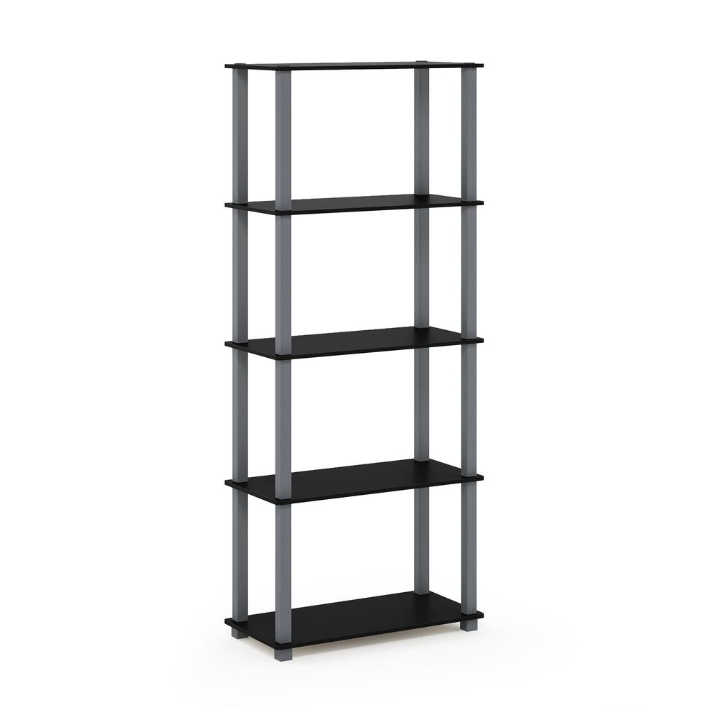 Furinno Turn-S-Tube 5-Tier Multipurpose Shelf Display Rack with Square Tubes, Black/Grey. Picture 1