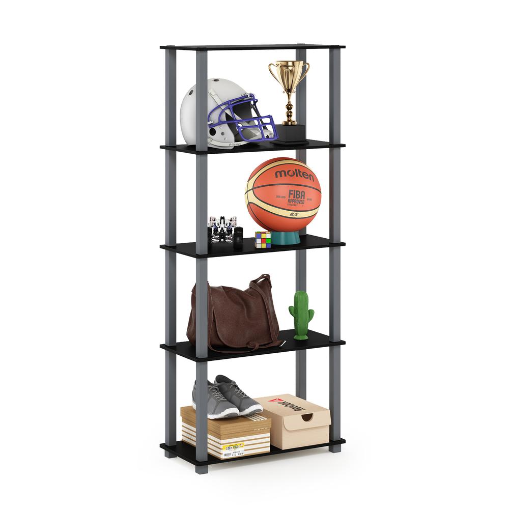 Furinno Turn-S-Tube 5-Tier Multipurpose Shelf Display Rack with Square Tubes, Black/Grey. Picture 4