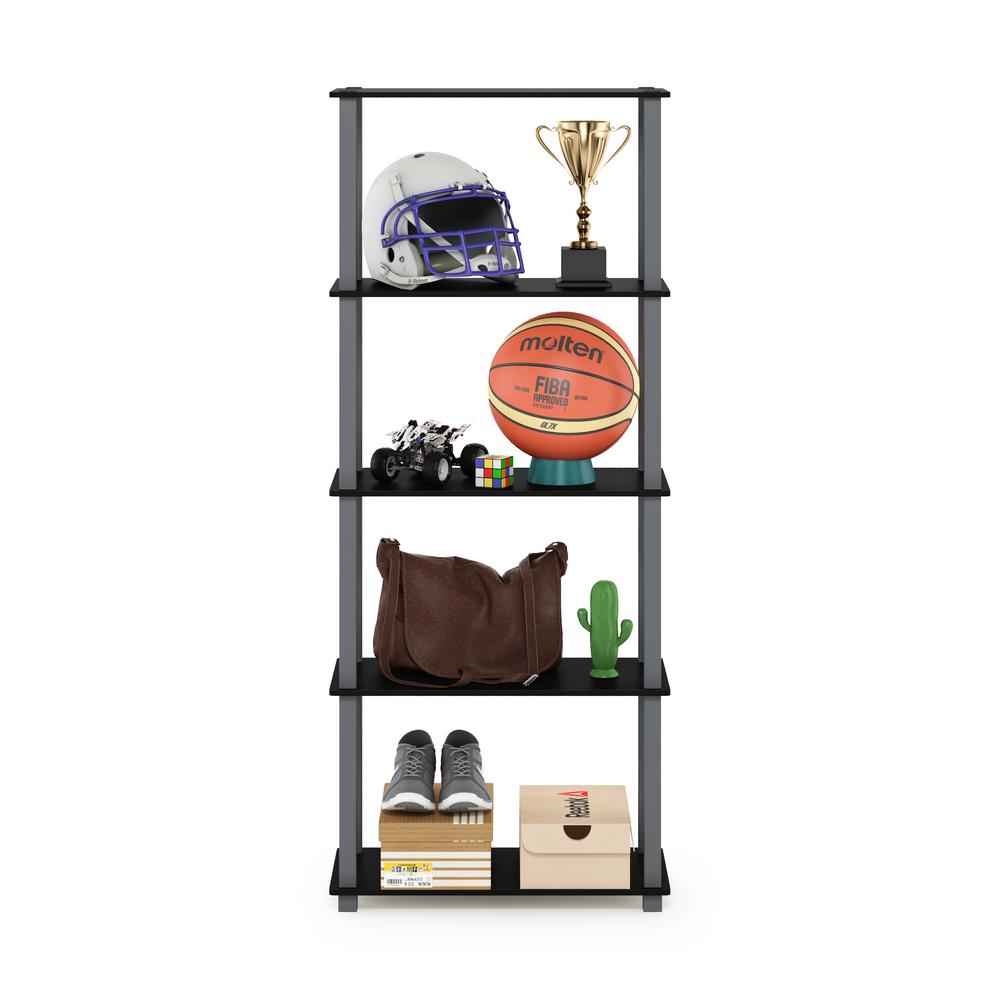 Furinno Turn-S-Tube 5-Tier Multipurpose Shelf Display Rack with Square Tubes, Black/Grey. Picture 5