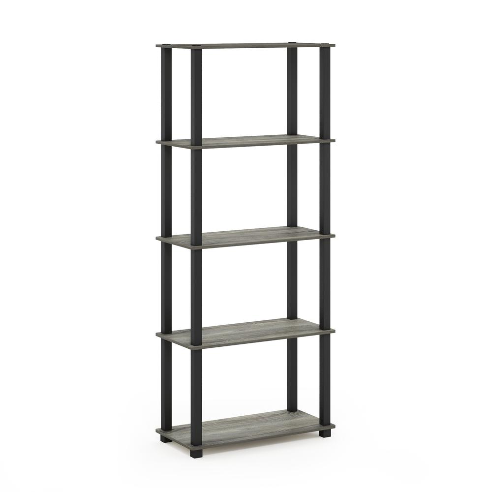 Furinno Turn-S-Tube 5-Tier Multipurpose Shelf Display Rack with Square Tubes, French Oak Grey/Black. Picture 1