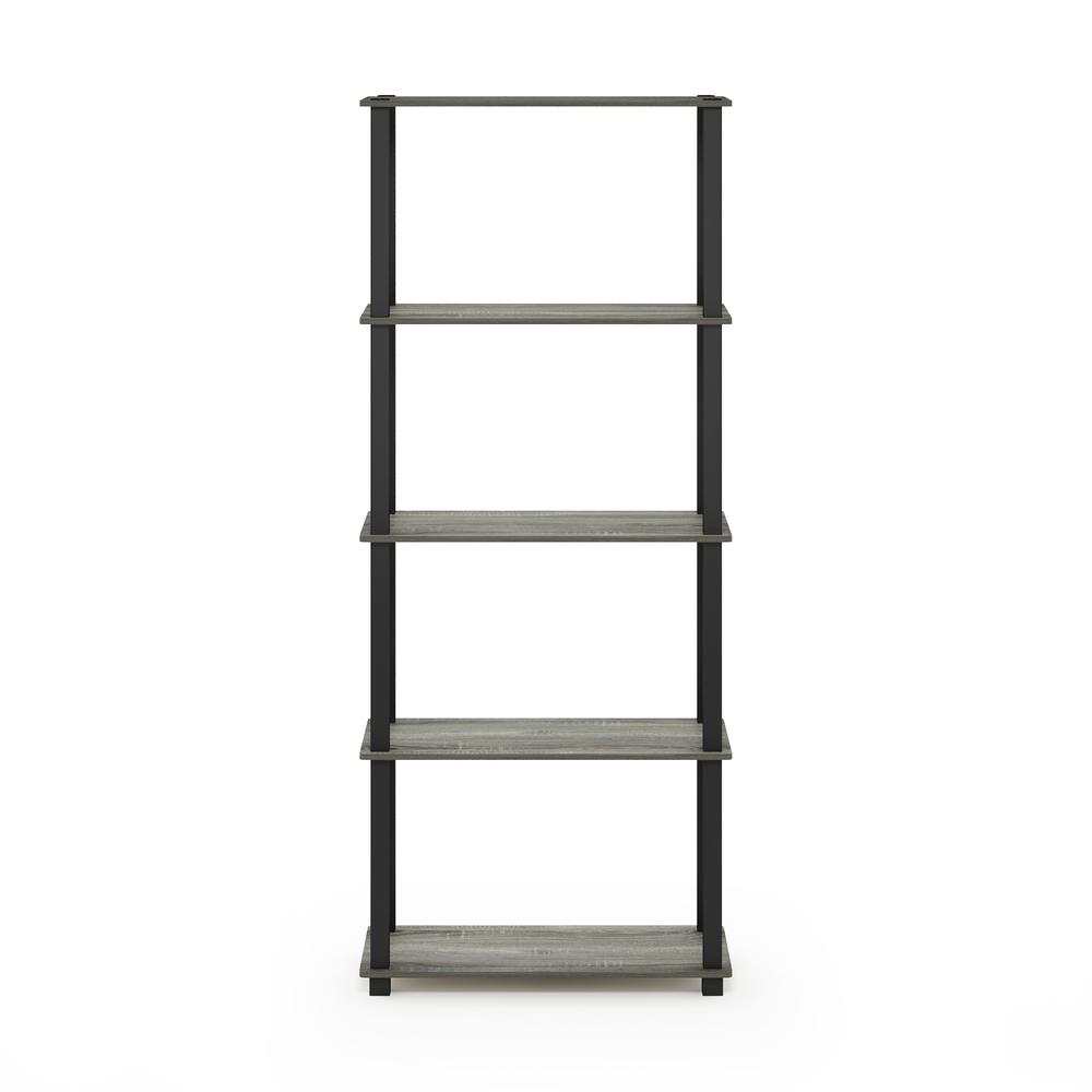 Furinno Turn-S-Tube 5-Tier Multipurpose Shelf Display Rack with Square Tubes, French Oak Grey/Black. Picture 3