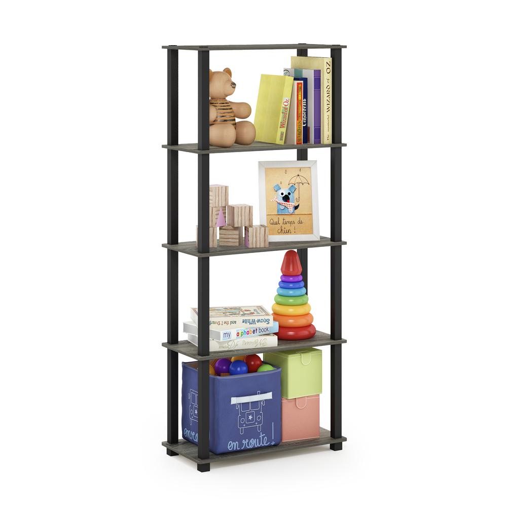 Furinno Turn-S-Tube 5-Tier Multipurpose Shelf Display Rack with Square Tubes, French Oak Grey/Black. Picture 4