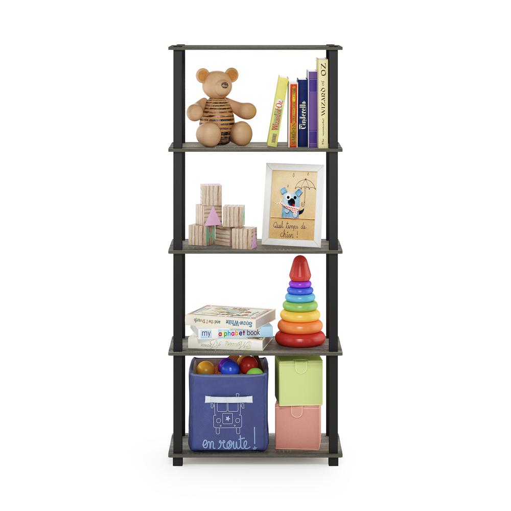 Furinno Turn-S-Tube 5-Tier Multipurpose Shelf Display Rack with Square Tubes, French Oak Grey/Black. Picture 5