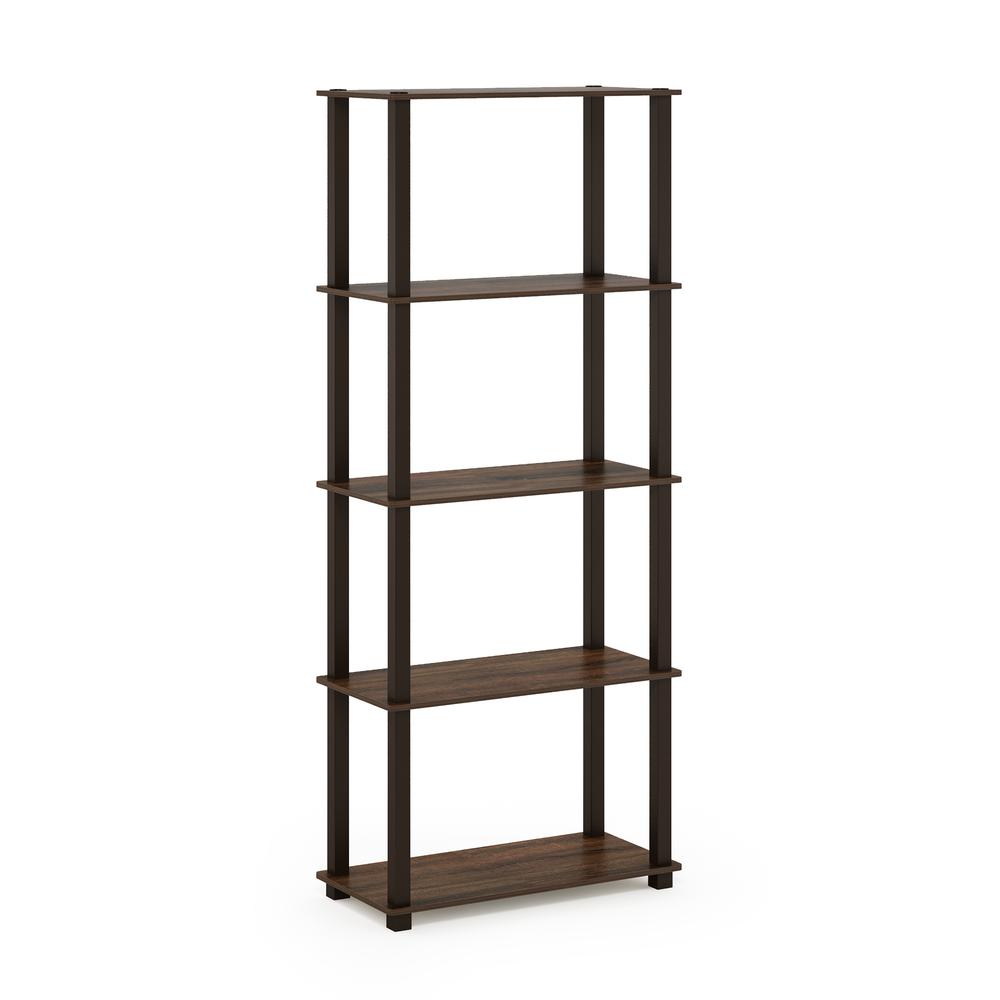 Furinno Turn-S-Tube 5-Tier Multipurpose Shelf Display Rack with Square Tubes, Walnut/Brown. Picture 1