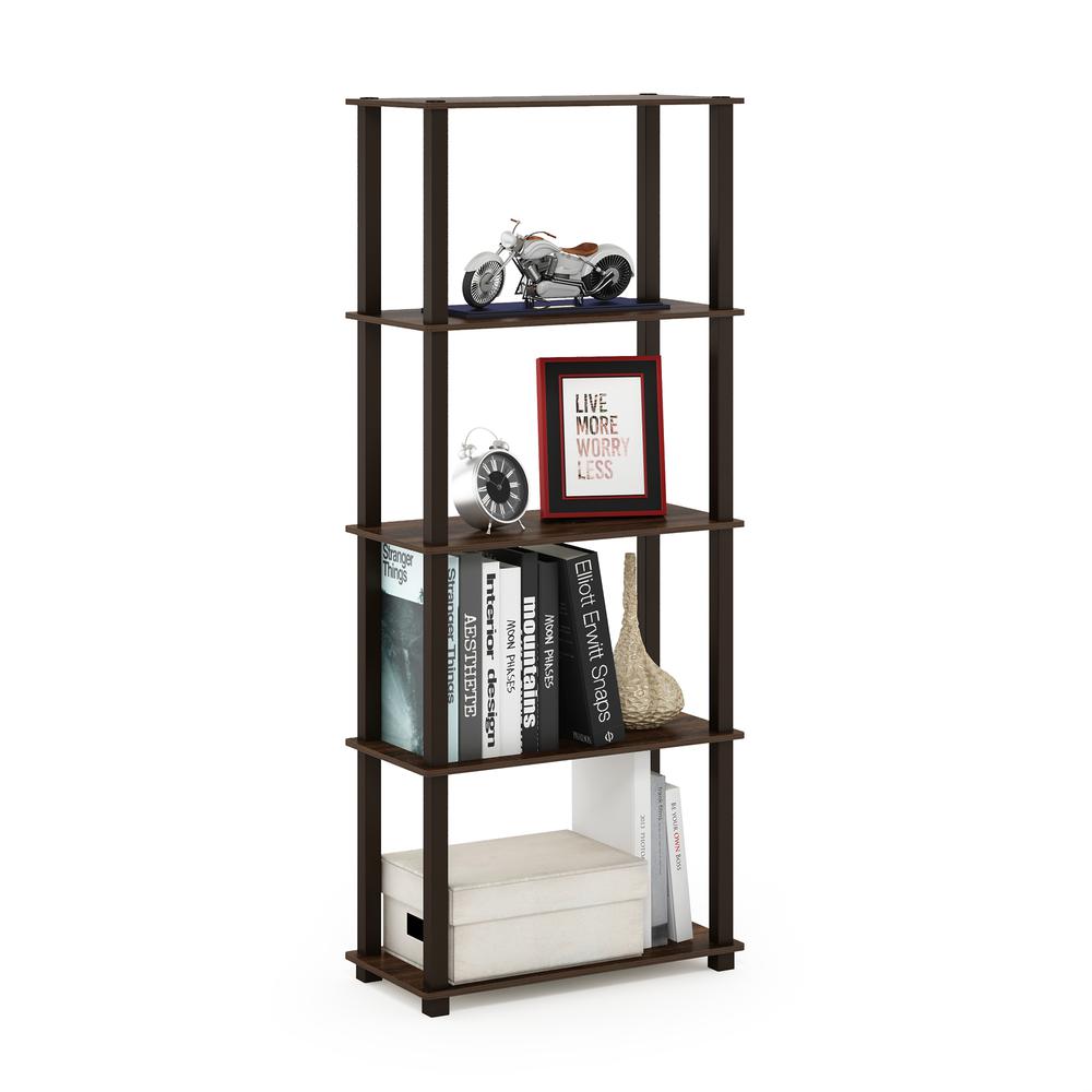Furinno Turn-S-Tube 5-Tier Multipurpose Shelf Display Rack with Square Tubes, Walnut/Brown. Picture 4