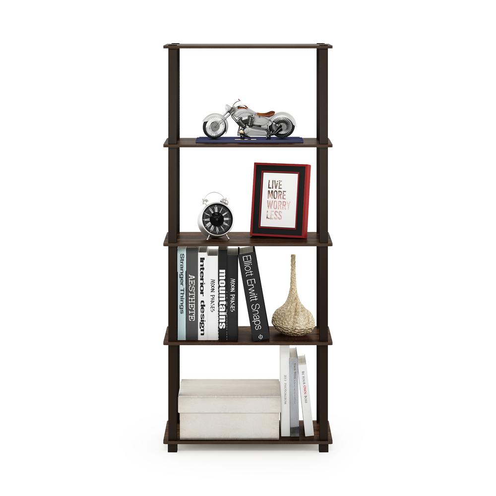 Furinno Turn-S-Tube 5-Tier Multipurpose Shelf Display Rack with Square Tubes, Walnut/Brown. Picture 5