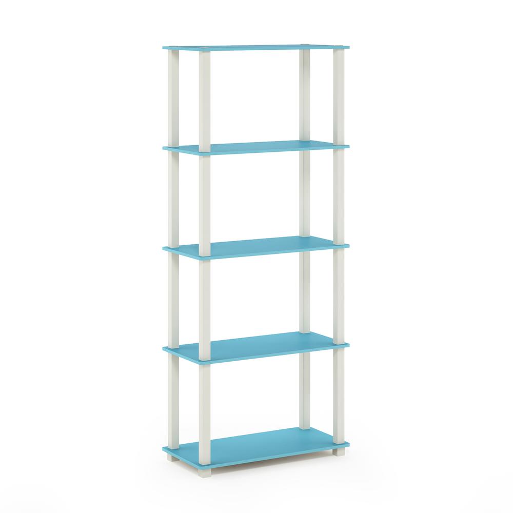 Furinno Turn-S-Tube 5-Tier Multipurpose Shelf Display Rack with Square Tubes, Light Blue/White. Picture 1