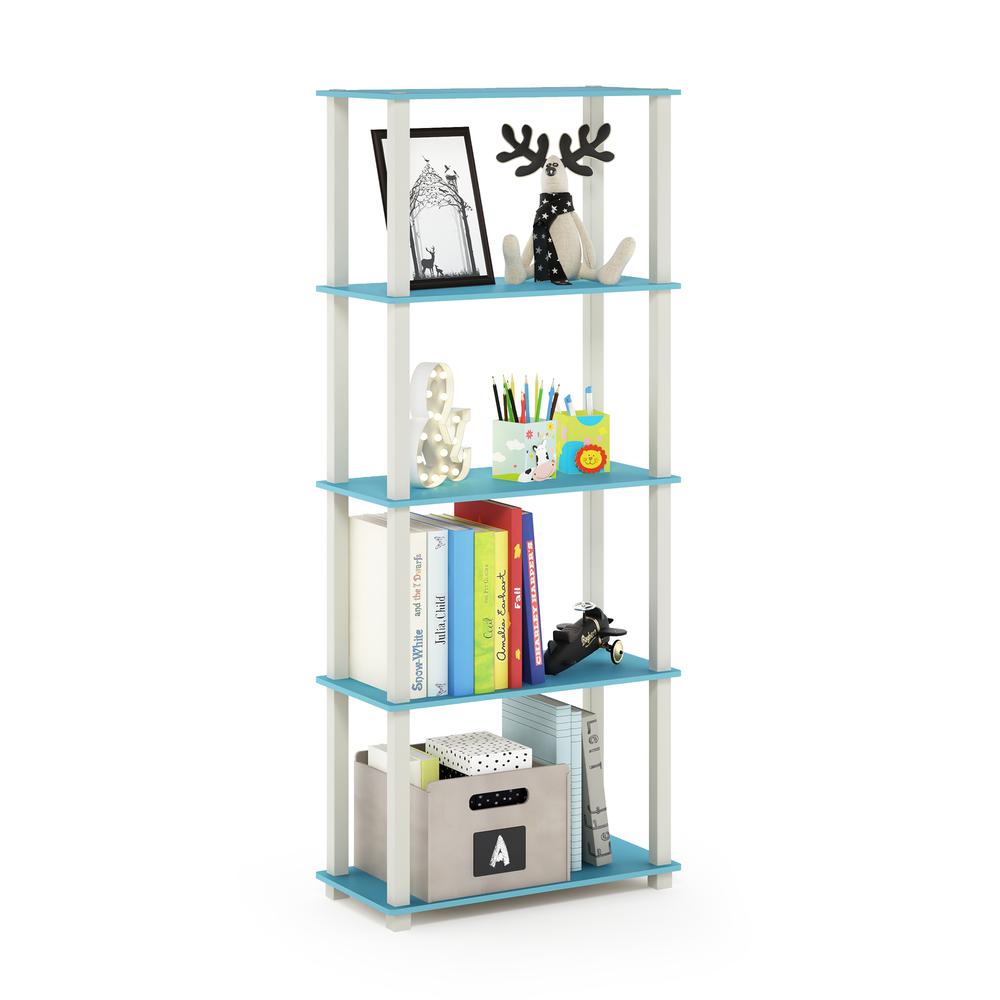 Furinno Turn-S-Tube 5-Tier Multipurpose Shelf Display Rack with Square Tubes, Light Blue/White. Picture 4
