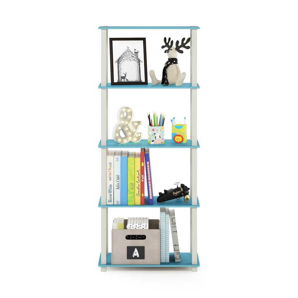 Furinno Turn-S-Tube 5-Tier Multipurpose Shelf Display Rack with Square Tubes, Light Blue/White. Picture 5