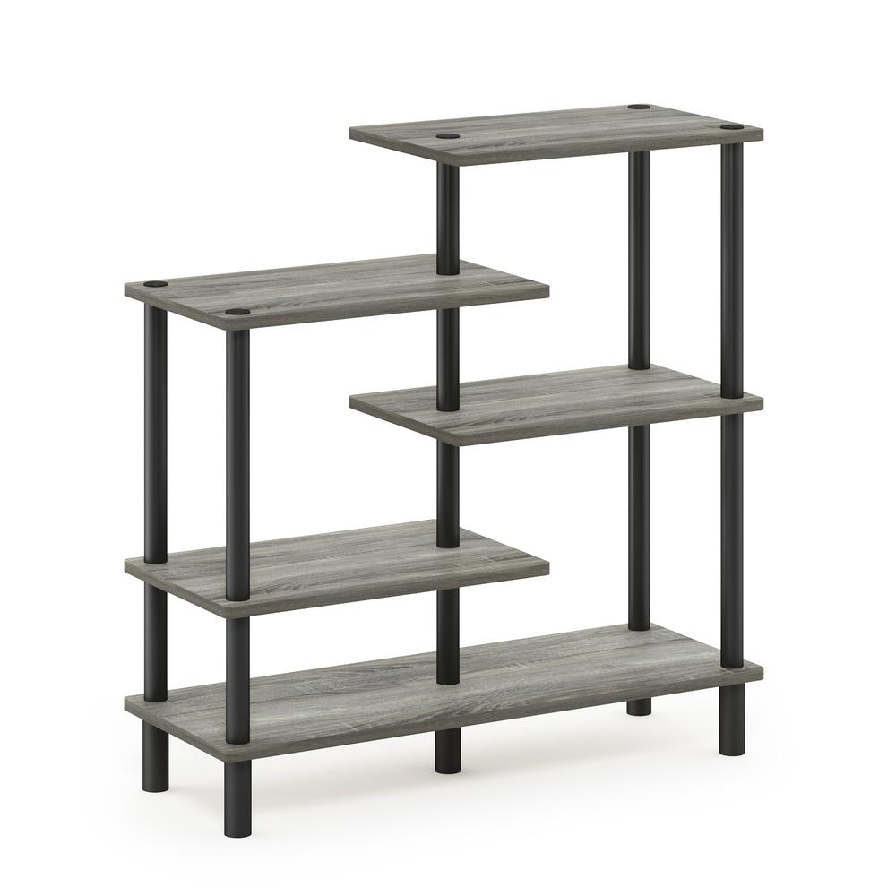Furinno Turn-N-Tube 5-Tier Accent Display Rack, French Oak Grey/Black. Picture 1