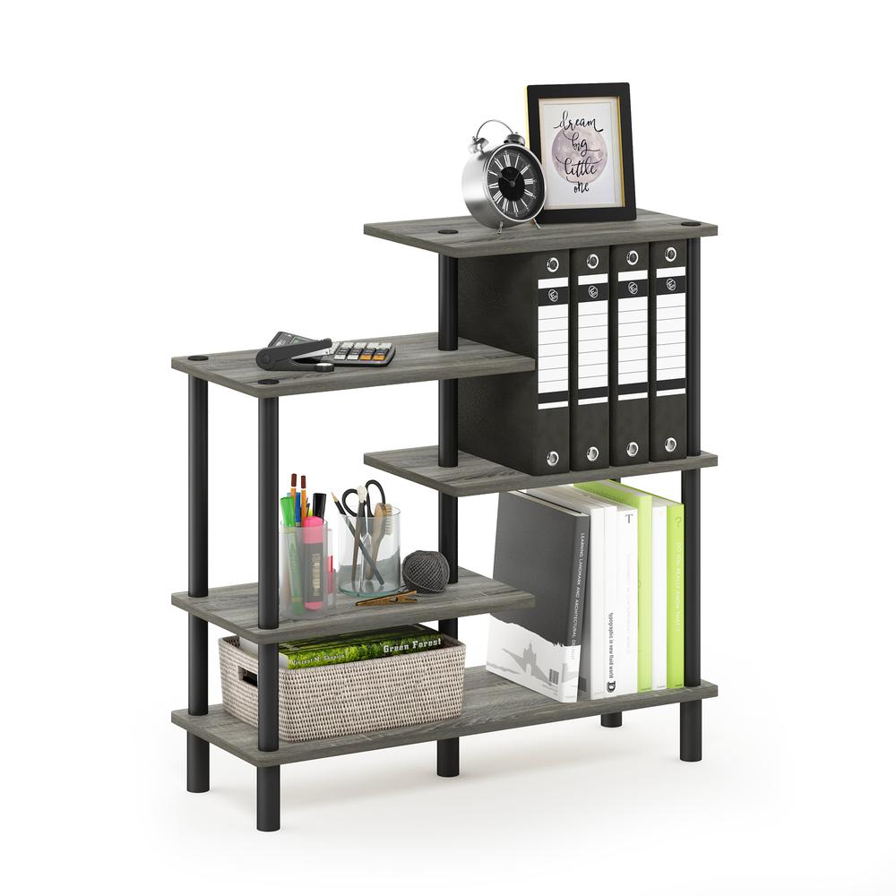 Furinno Turn-N-Tube 5-Tier Accent Display Rack, French Oak Grey/Black. Picture 4