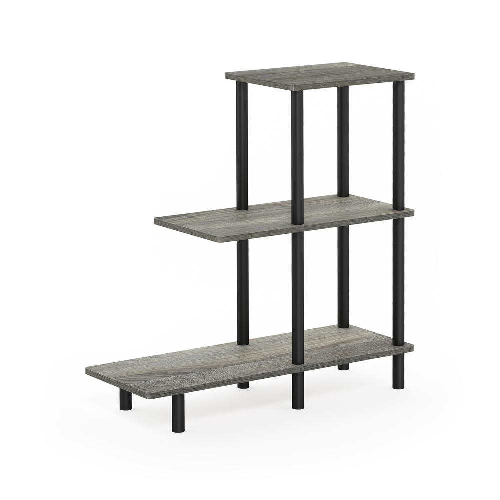 Furinno Turn-N-Tube 3-Tier Sofa Side Table Tall, French Oak Grey/Black. Picture 1
