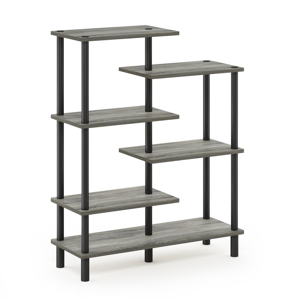 Furinno Turn-N-Tube 6-Tier Accent Display Rack, French Oak Grey/Black. Picture 1