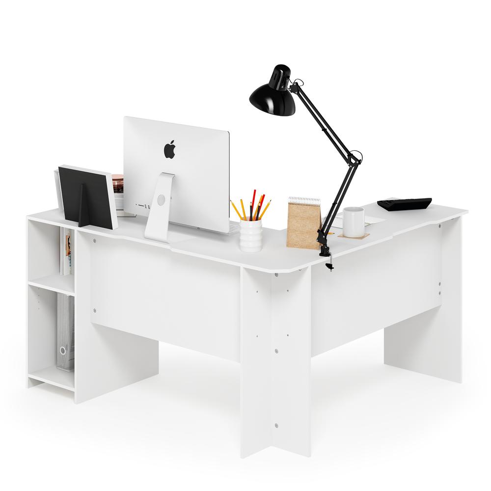 Furinno Indo L-Shaped Desk with Bookshelves, White. Picture 6