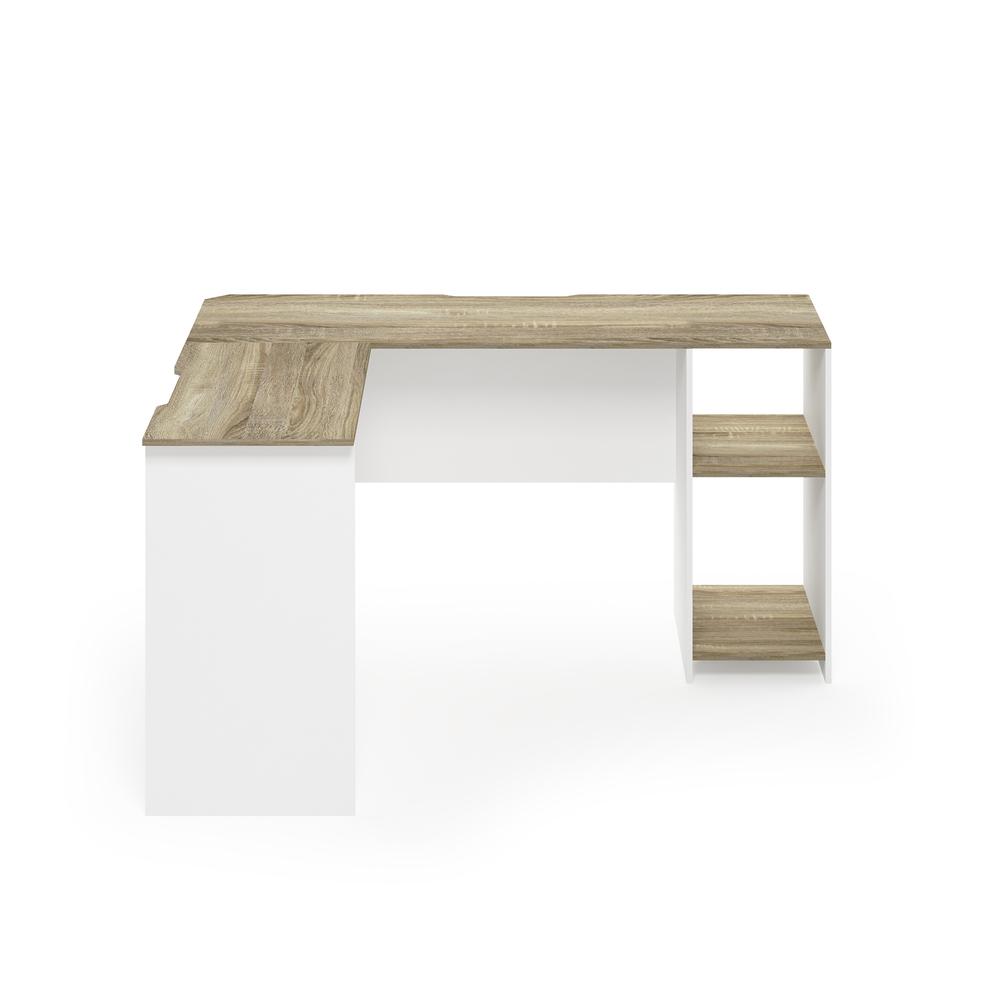 Furinno Indo L-Shaped Desk with Bookshelves (White)