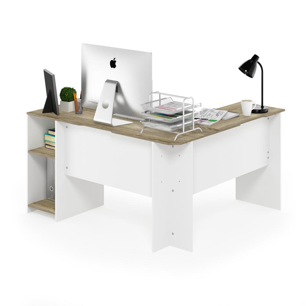 Furinno Indo L-Shaped Desk with Bookshelves (White)