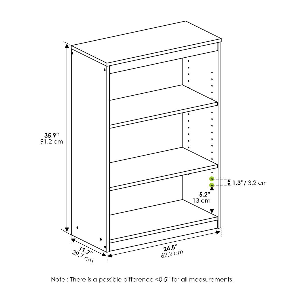 Furinno Gruen 3-Tier Bookcase with Adjustable Shelves, Espresso. Picture 2