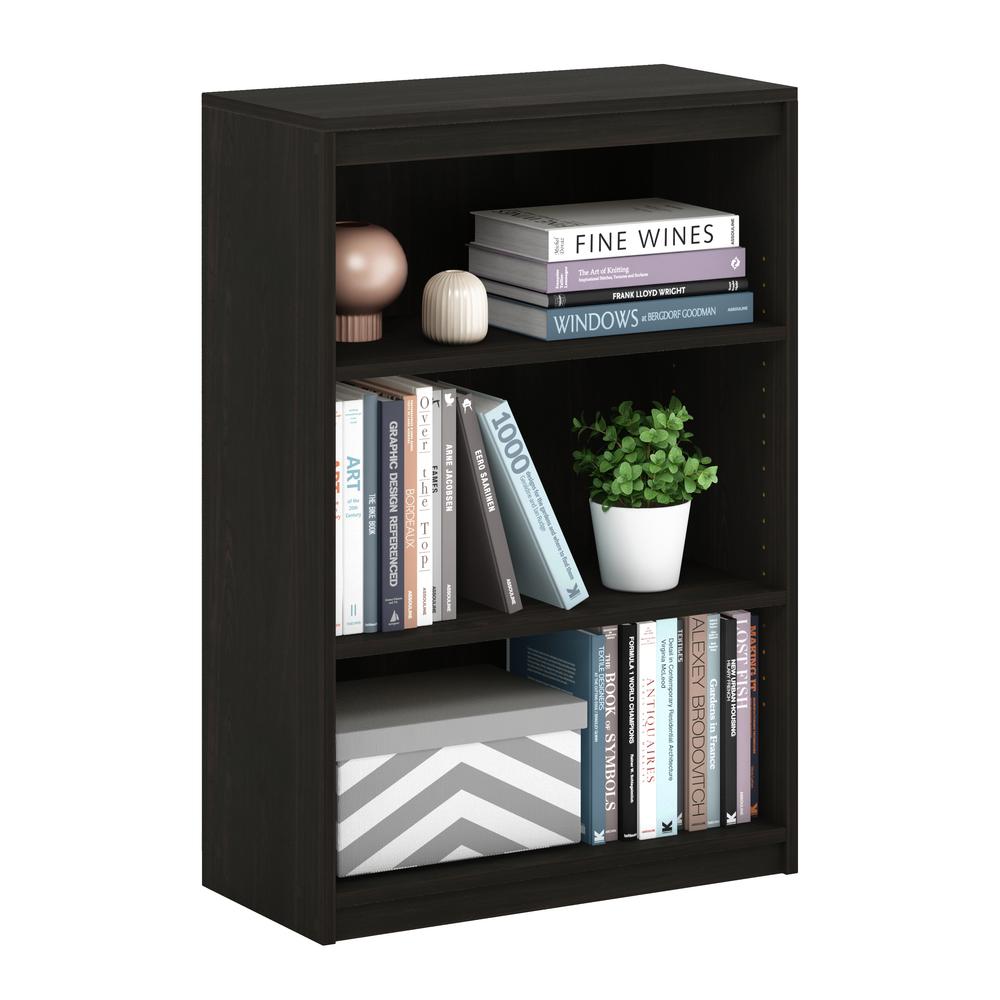Furinno Gruen 3-Tier Bookcase with Adjustable Shelves, Espresso. Picture 4