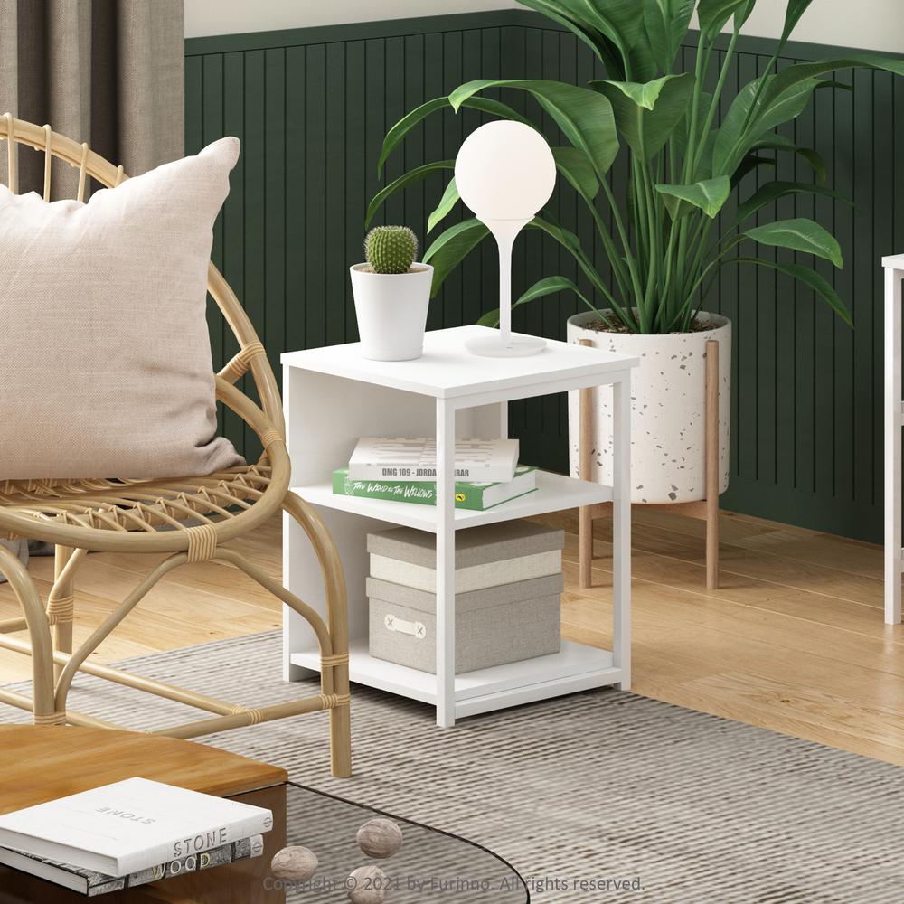 Furinno Camnus Modern Living End Table, Solid White/White. Picture 6