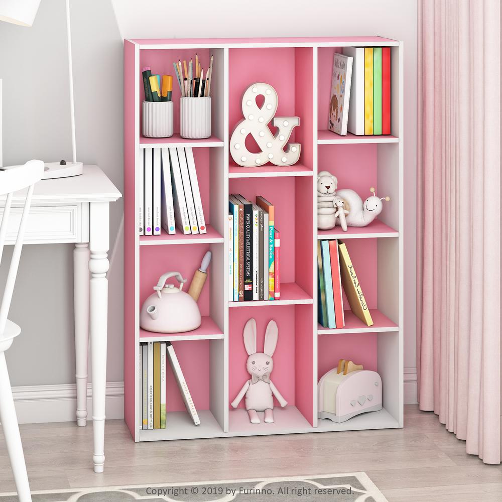 Furinno 11-Cube Reversible Open Shelf Bookcase, White/Pink. Picture 6