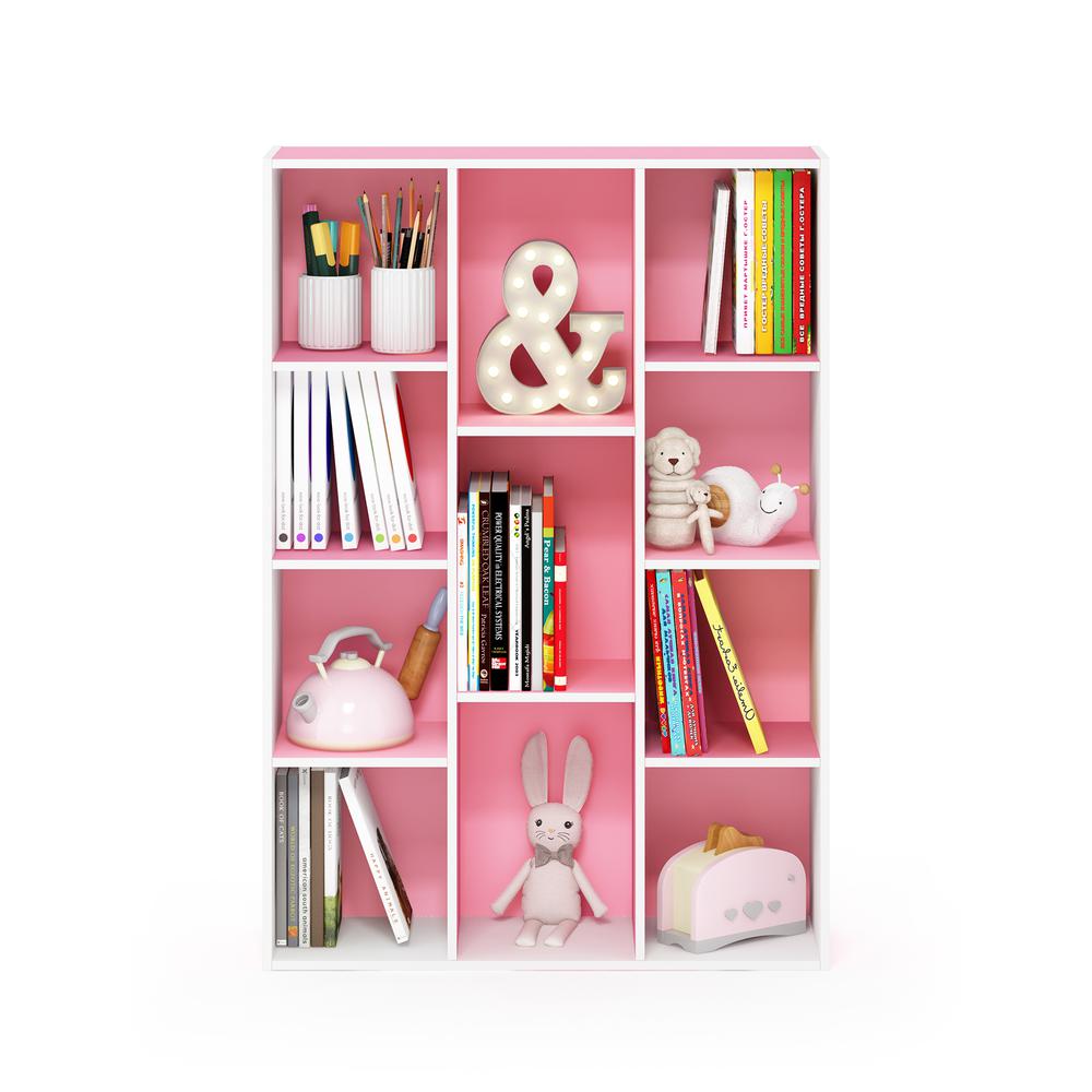 Furinno 11-Cube Reversible Open Shelf Bookcase, White/Pink. Picture 4
