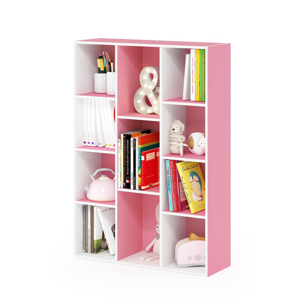 Furinno 11-Cube Reversible Open Shelf Bookcase, White/Pink. Picture 5